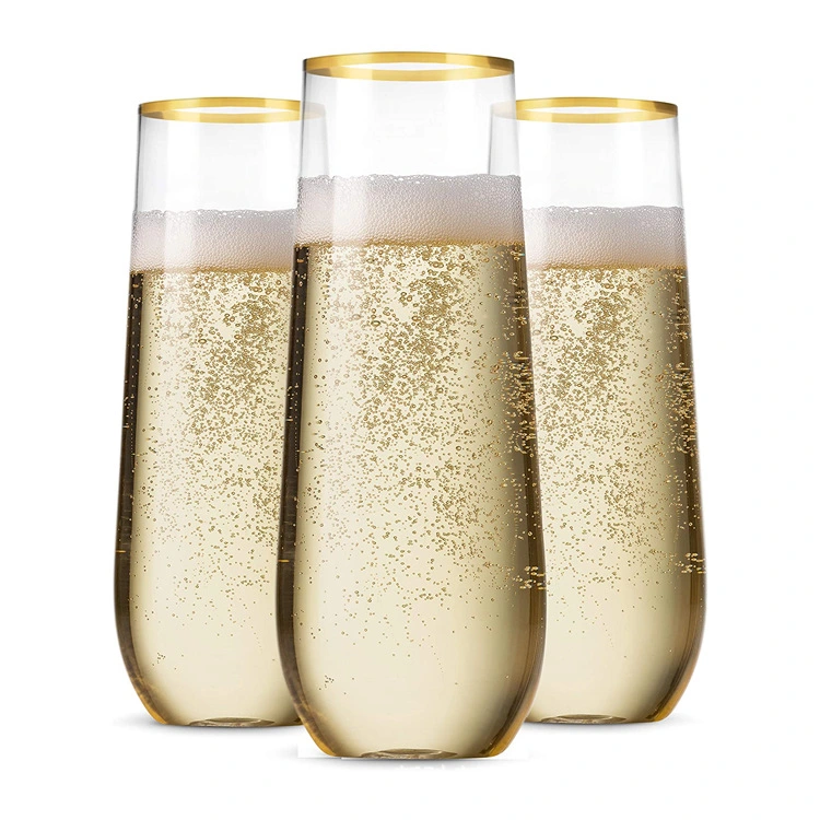 Amazon Trending Promotional Gifts Clear Wine Crystal Cocktail Champagne Plastic Flutes with Golden Rim